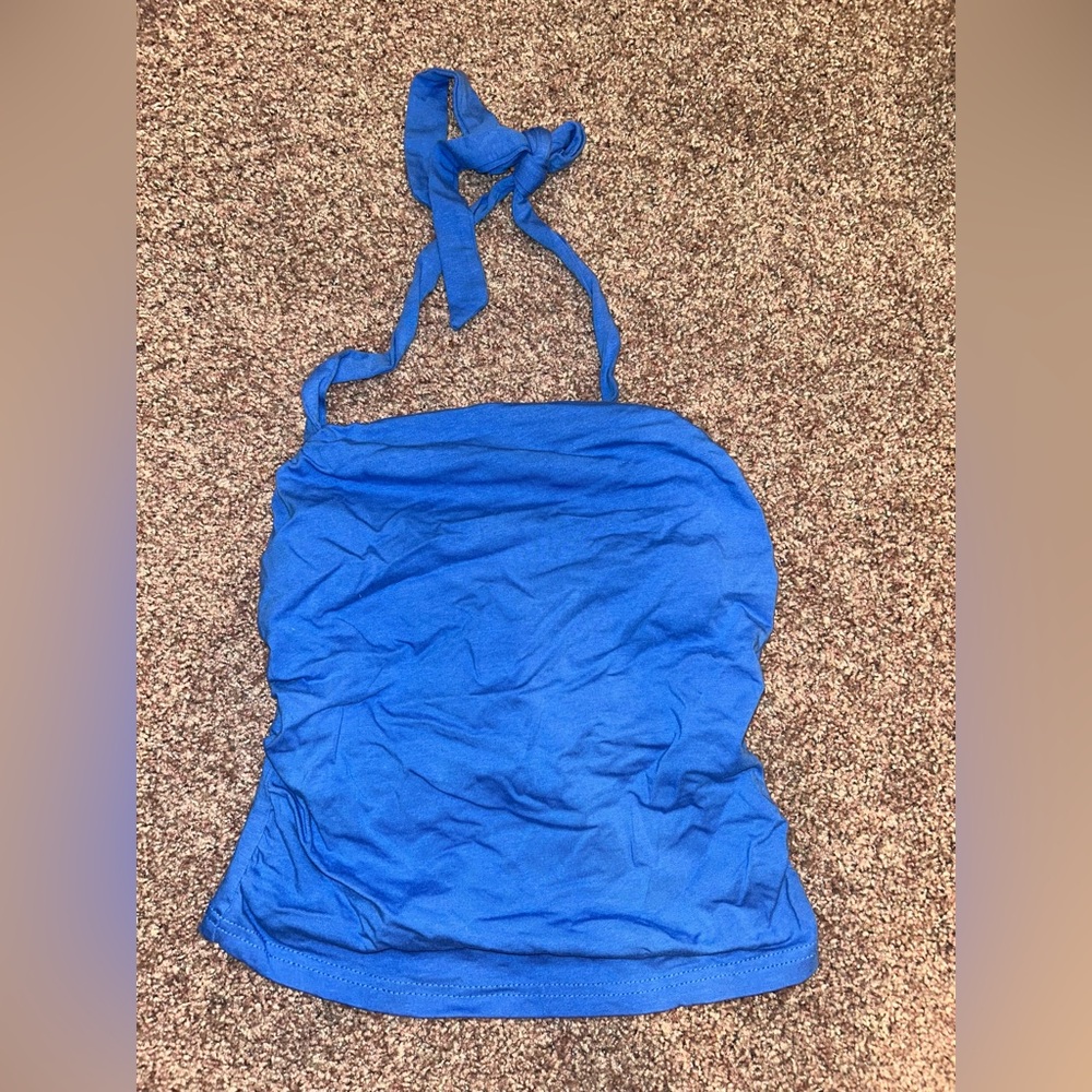 Shein Women’s S Royal Blue Ruched Halter Top with Tied Neck